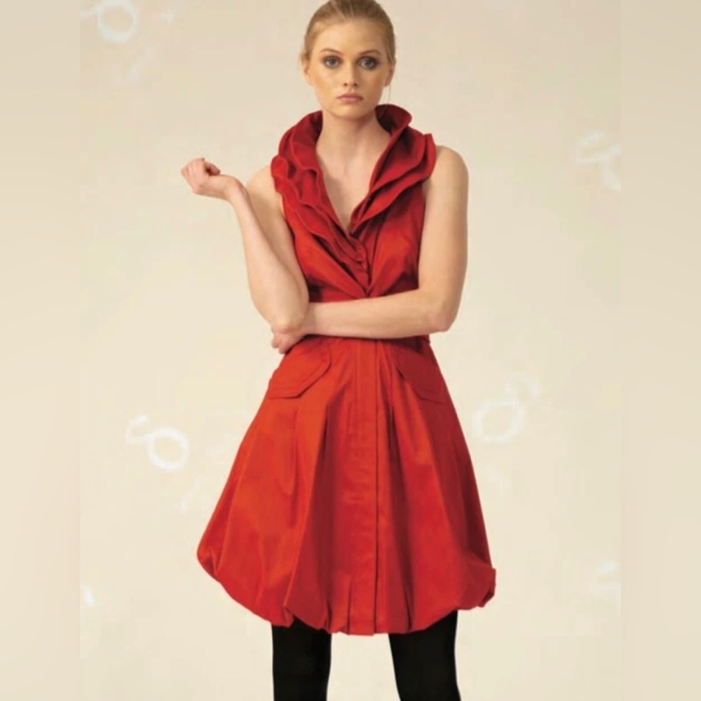 Samuel Dong Red Ruffled-Collar Bubble Mini Dress NWT